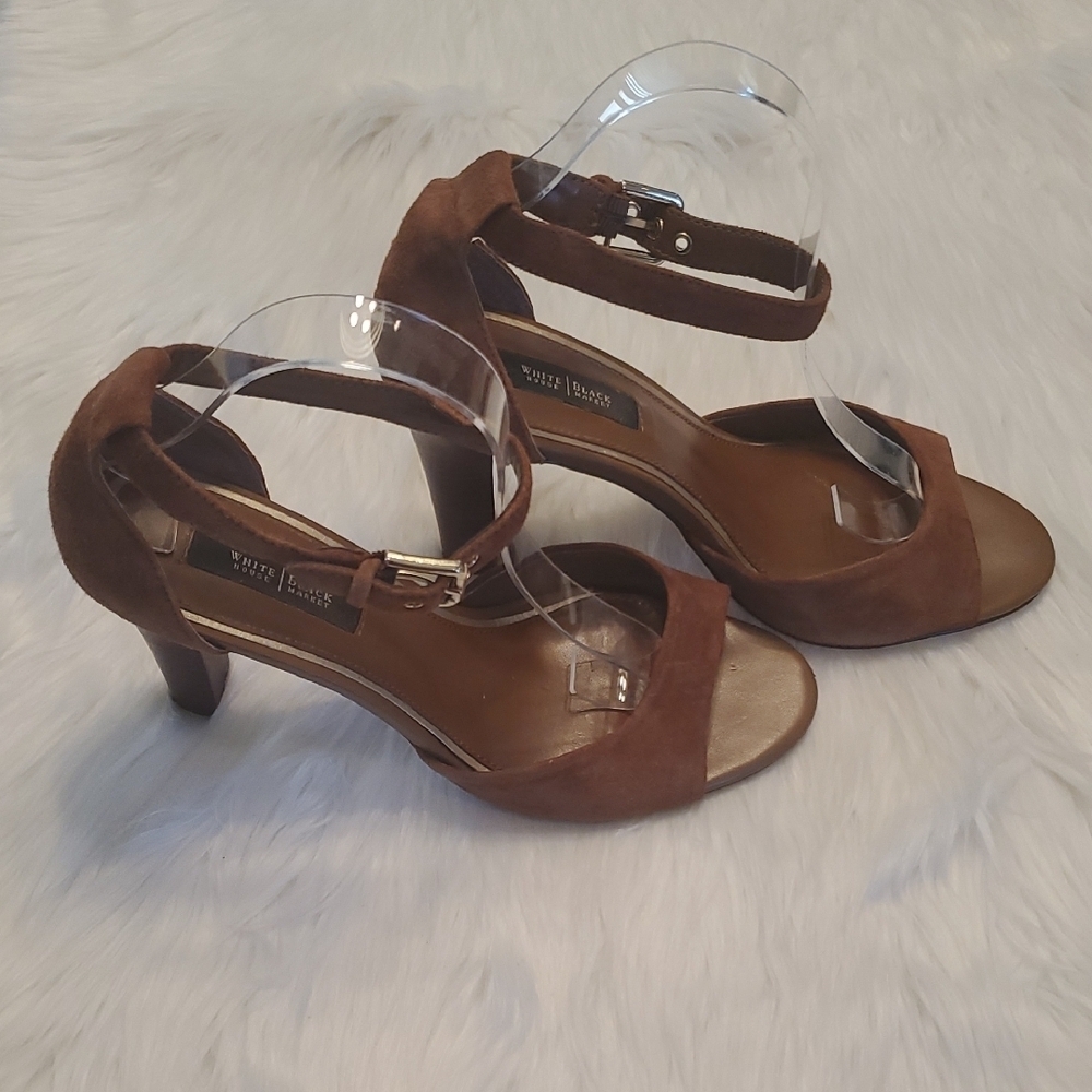 White House Black Market Rosalie Suede Sandal Ankle Strap Heels Size 10